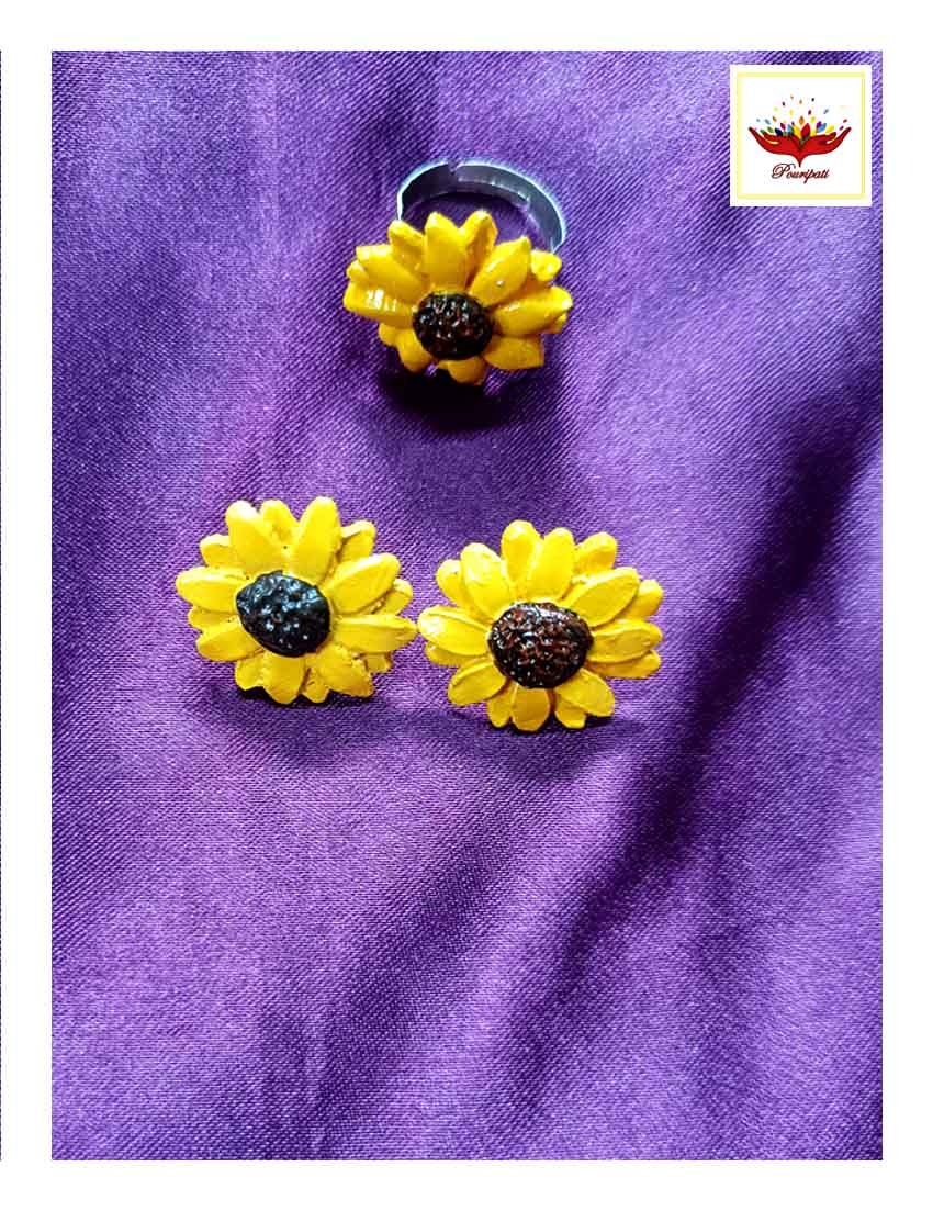 WhatsApp Image 2023-12-09 at 7.58.29 PM (2) Sunflower Earring – Ring Combo - Image 1