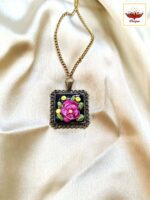 Floral Antique Bazel Square Pendant