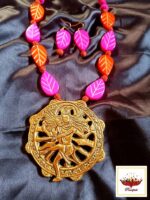Handcrafted Nataraja Pendant Necklace with Vibrant Leaf Beads – Folk Fusion Jewellery