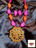 Handcrafted Nataraja Pendant Necklace with Vibrant Leaf Beads – Folk Fusion Jewellery - Image 2
