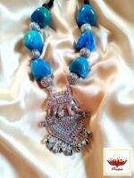 Handcrafted Oxidized Silver Elephant Pendant Necklace with Blue Beaded Necklace Set - Tribal Boho JewelleryBahubali Beads Oxidized Necklace Set - Image 7