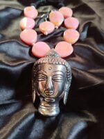Artisan Buddha Head Charm Necklace with Serene Pink Hues - Spiritual Boho Jewellery - Image 5