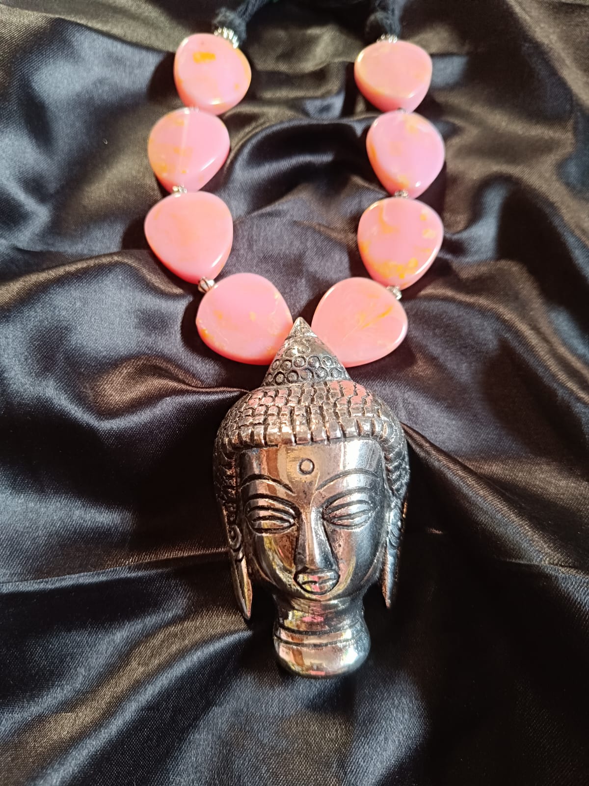 WhatsApp Image 2025-05-28 at 10.30.08 PM (1) Artisan Buddha Head Charm Necklace with Serene Pink Hues - Spiritual Boho Jewellery - Image 7