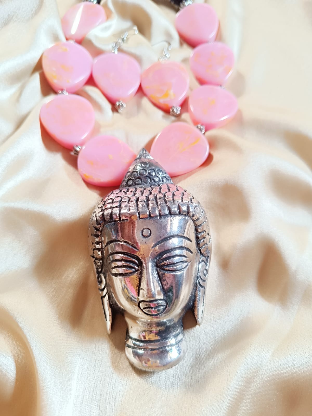WhatsApp Image 2025-05-29 at 7.31.22 PM Artisan Buddha Head Charm Necklace with Serene Pink Hues - Spiritual Boho Jewellery - Image 9