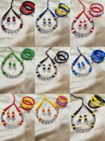 Handcrafted Thread Jewellery Set with Silver Leaf Accents – Necklace, Earrings Set with Bangles