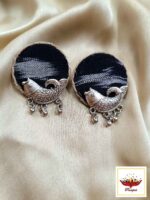 Oxidized Silver Fish Pendant Necklace with Cowrie Shells & Ikat Fabric - Image 3