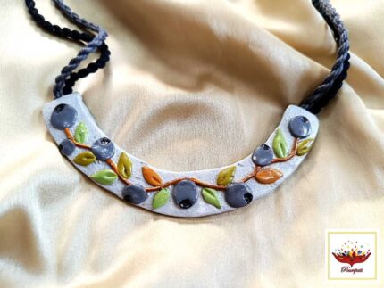 Garden's Delight - Artisan Clay Blueberry & Foliage Statement Necklace