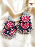 Boho Chic Red & Black Fabric Statement Earrings