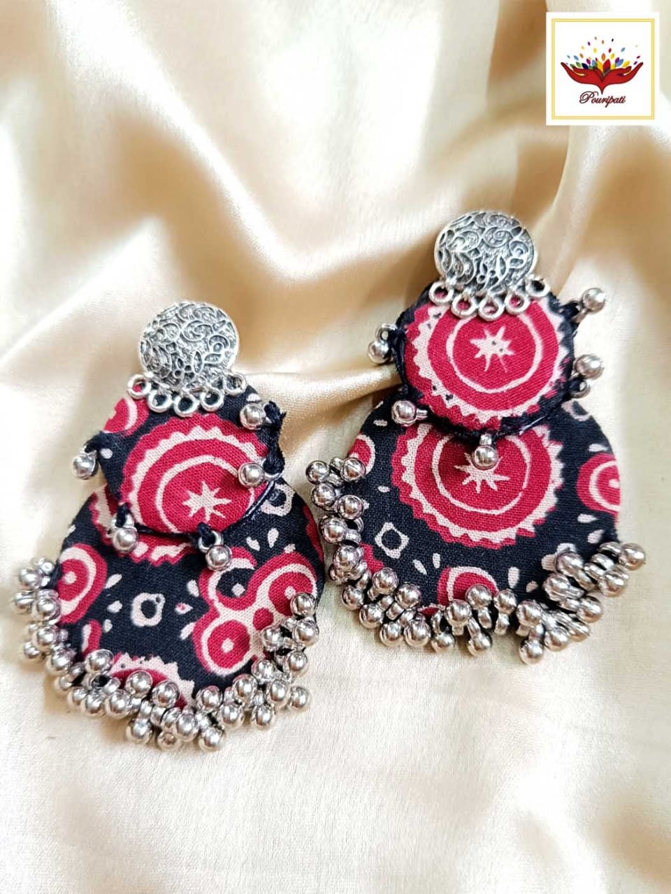 WhatsApp Image 2025-06-19 at 12.11.08 PM (2) Boho Chic Red & Black Fabric Statement Earrings - Image 1