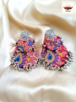Handcrafted Pink Paisley Fabric Statement Earrings
