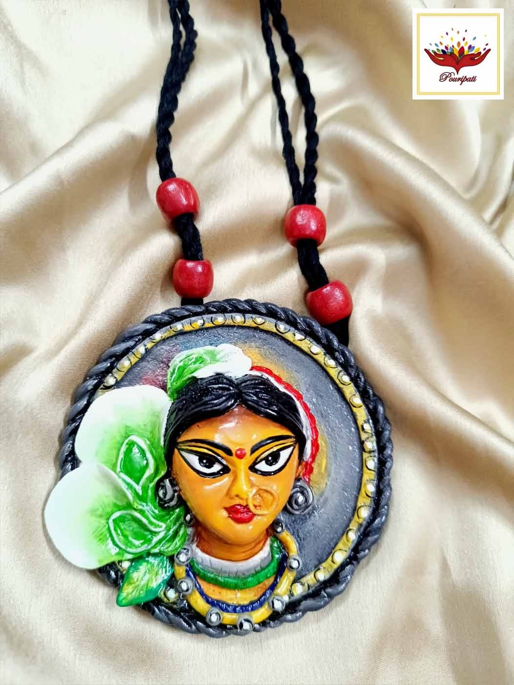 WhatsApp Image 2025-07-26 at 12.36.48 AM Artisan Crafted Tribal Durga Maa Necklace – Terracotta/Clay Jewellery - Image 1