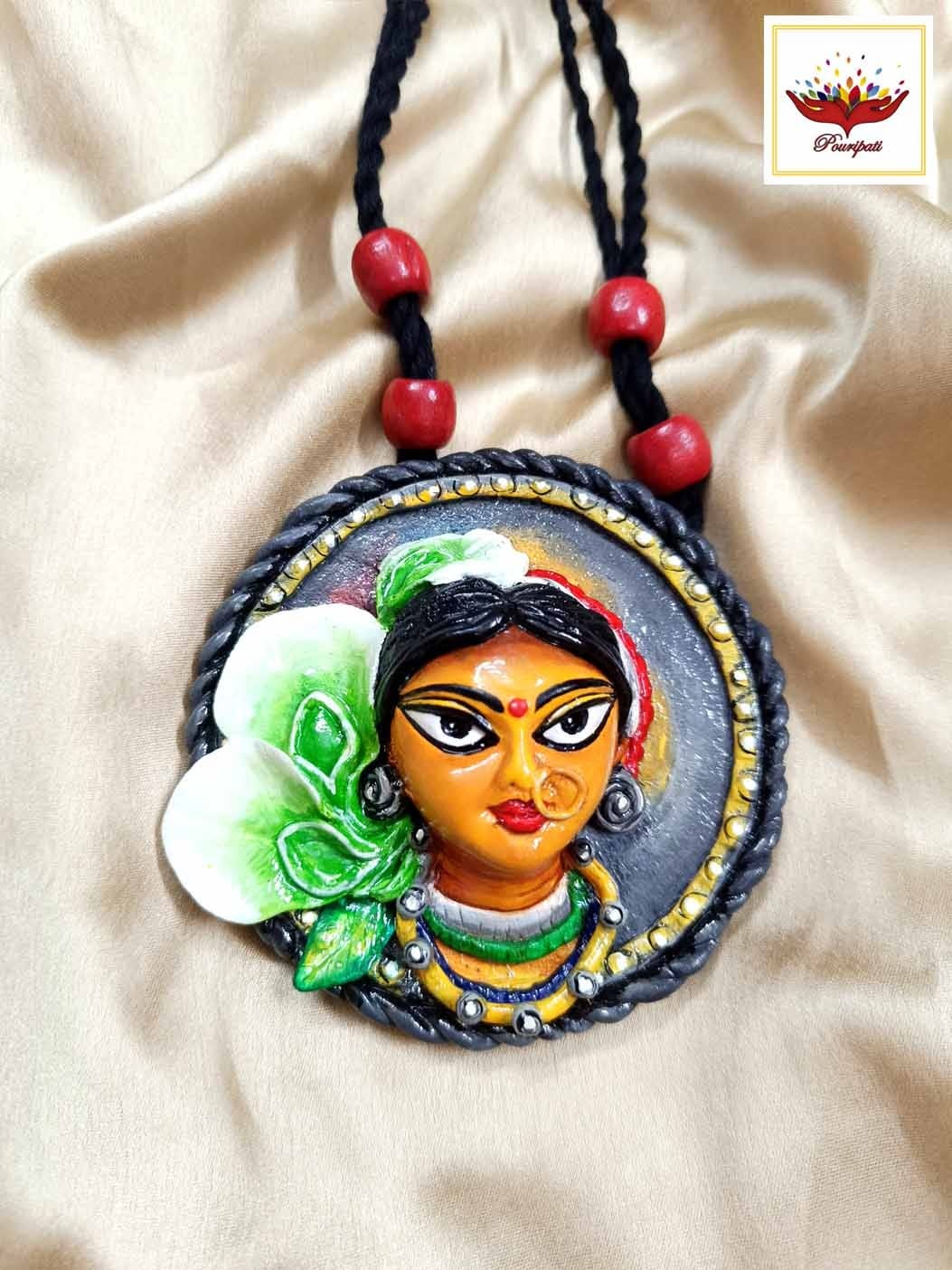 WhatsApp Image 2025-07-26 at 12.36.49 AM (1) Artisan Crafted Tribal Durga Maa Necklace – Terracotta/Clay Jewellery - Image 2