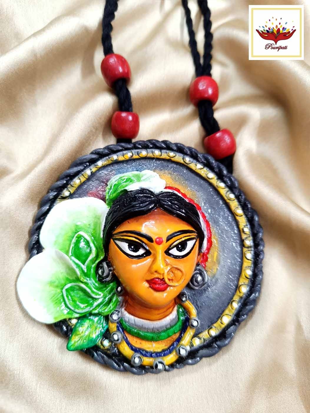 WhatsApp Image 2025-07-26 at 12.36.49 AM Artisan Crafted Tribal Durga Maa Necklace – Terracotta/Clay Jewellery - Image 3