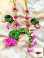 Boho Chic Pink and Green Artistic Lotus Necklace Set - Handcrafted Clay Jewellery