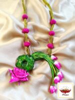 Boho Chic Pink and Green Artistic Lotus Necklace Set - Handcrafted Clay Jewellery - Image 2