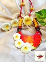 Exquisite White Flower & Red Handcrafted Clay Necklace & Bangle Set - Image 5