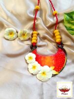 Exquisite White Flower & Red Handcrafted Clay Necklace & Bangle Set - Image 2
