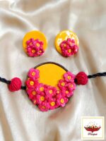 "Sunshine Bloom" Pink Floral Clay Choker Set - Vibrant & Unique Handcrafted Jewellery