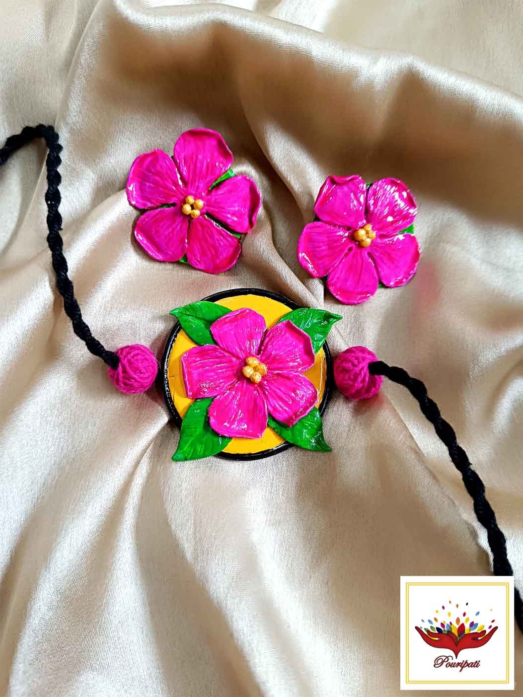 WhatsApp Image 2025-07-31 at 1.22.44 PM "Tropical Bloom" Pink Flower Clay Jewellery Set - Eye-Catching & Unique Handmade Jewellery - Image 1