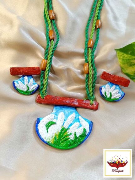 Kaashphool Clay Necklace Set with Earrings – Handmade Jewellery