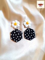 Polka Dot Daisy Clay Earrings - Handcrafted Statement Jewellery - Image 3
