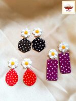 Polka Dot Daisy Clay Earrings - Handcrafted Statement Jewellery