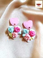 Pastel Heart & Rose Dangle Earrings - Handcrafted Pastel Love Blooms