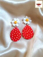 Polka Dot Daisy Clay Earrings - Handcrafted Statement Jewellery - Image 2