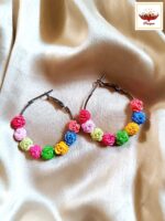 Vibrant Floral Hoop Earrings – Handcrafted Multicolor Clay Blooms