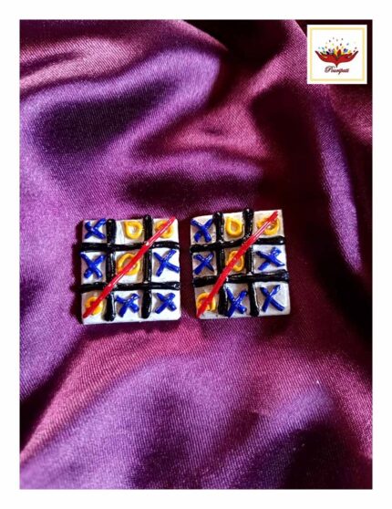 Tic-Tac-Toe Game Board Earrings - Playful Handcrafted Statement Jewelry