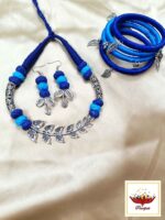 Handcrafted Thread Jewellery Set with Silver Leaf Accents – Necklace, Earrings Set with Bangles - Image 5
