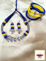 Handcrafted Thread Jewellery Set with Silver Leaf Accents – Necklace, Earrings Set with Bangles - Image 6