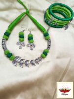 Handcrafted Thread Jewellery Set with Silver Leaf Accents – Necklace, Earrings Set with Bangles - Image 7