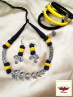 Handcrafted Thread Jewellery Set with Silver Leaf Accents – Necklace, Earrings Set with Bangles - Image 8