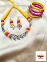 Handcrafted Thread Jewellery Set with Silver Leaf Accents – Necklace, Earrings Set with Bangles - Image 9