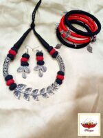 Handcrafted Thread Jewellery Set with Silver Leaf Accents – Necklace, Earrings Set with Bangles - Image 10