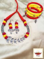 Handcrafted Thread Jewellery Set with Silver Leaf Accents – Necklace, Earrings Set with Bangles - Image 11