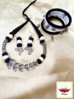 Handcrafted Thread Jewellery Set with Silver Leaf Accents – Necklace, Earrings Set with Bangles - Image 3