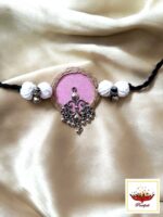 Handcrafted Jute and Fabric Oxidized Silver Jewellery Set - Boho-Chic Choker Necklace & Earrings - Image 2