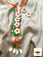 Handcrafted Siuli Flower & Leaf Clay Jewellery Set with Cowrie Shells - Artisanal Clay Necklace Set - Image 4