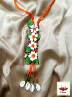 Handcrafted Siuli Flower & Leaf Clay Jewellery Set with Cowrie Shells - Artisanal Clay Necklace Set - Image 3