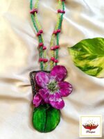 Blossom and Vine: Elegant Pink Floral Clay Necklace Set – Artistic Designer Jewellery - Image 4