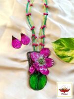 Blossom and Vine: Elegant Pink Floral Clay Necklace Set – Artistic Designer Jewellery