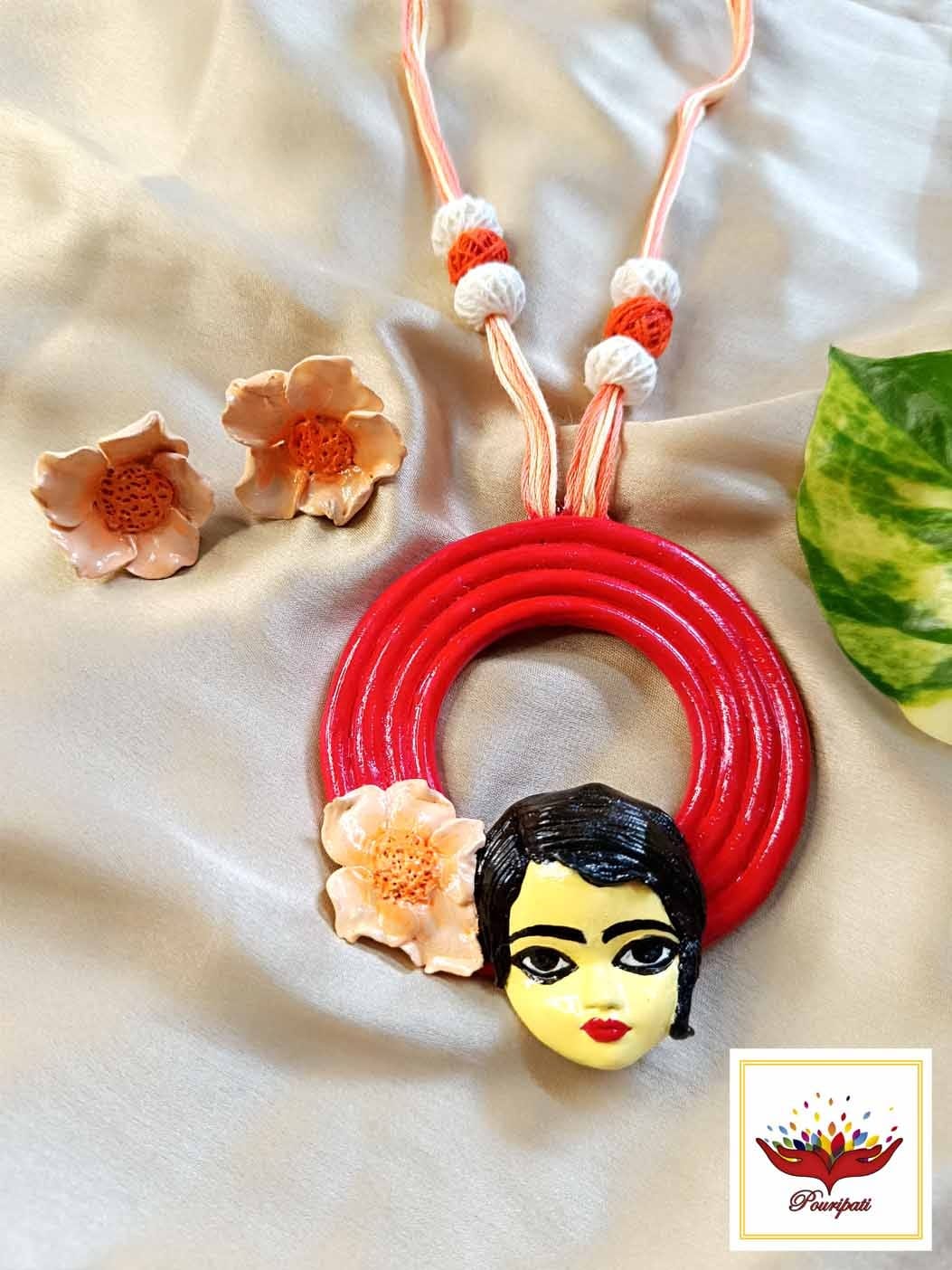 WhatsApp Image 2025-09-11 at 11.45.11 AM (2) "Sundari" Handcrafted Clay Jewellery Set with a Floral Motif – Artistic Designer Jewellery - Image 1