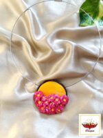 Golden Bloom: Clay Necklace and Earring Set – Artistic Designer Jewellery - Image 4
