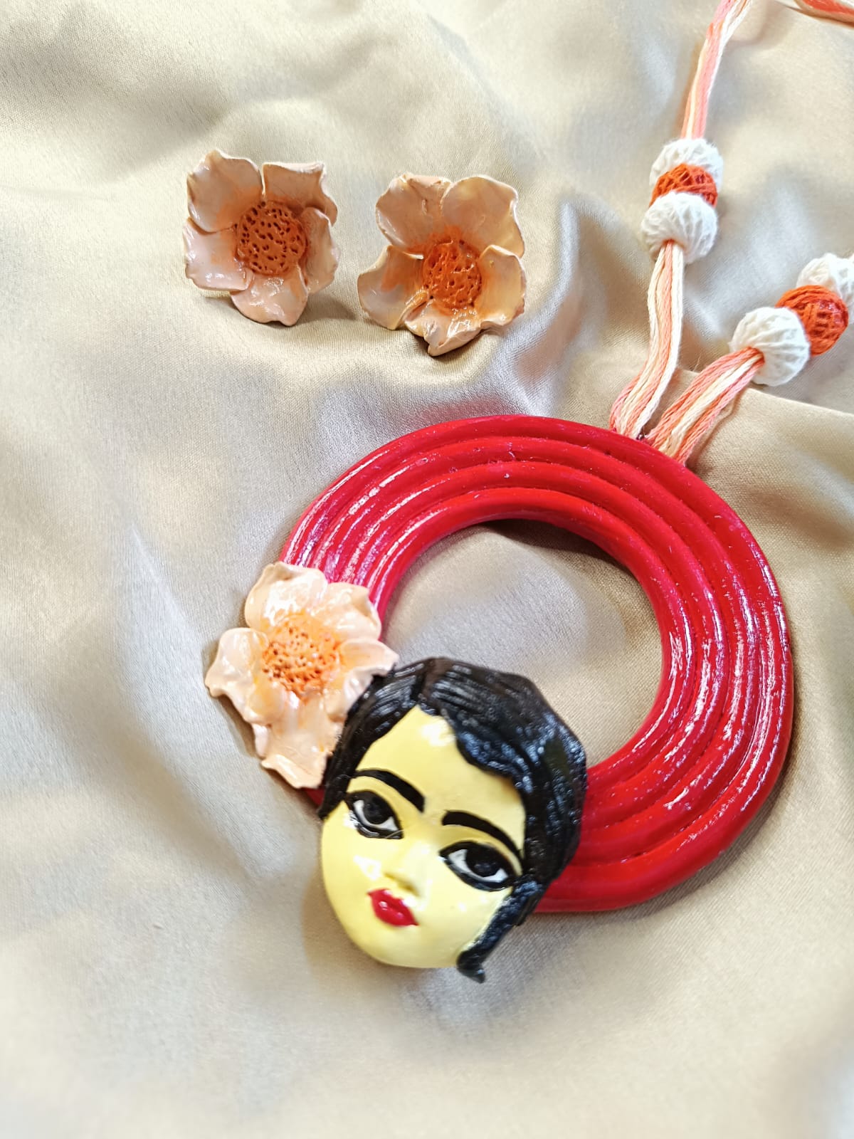 WhatsApp Image 2025-09-11 at 2.05.59 PM "Sundari" Handcrafted Clay Jewellery Set with a Floral Motif – Artistic Designer Jewellery - Image 5