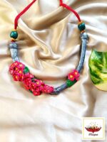 Scarlet Blossom: Rustic Clay Necklace – Handcrafted Necklace Set