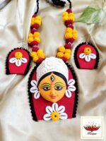 Handcrafted Bengali Goddess Durga Necklace Set with Cowrie