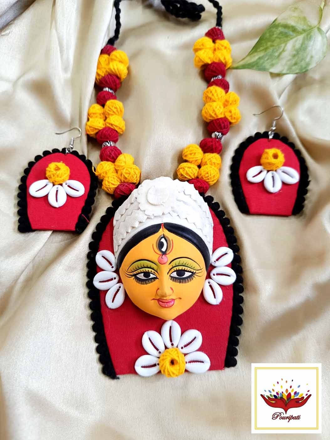 WhatsApp Image 2025-09-11 at 5.23.44 PM Handcrafted Bengali Goddess Durga Necklace Set with Cowrie - Image 1