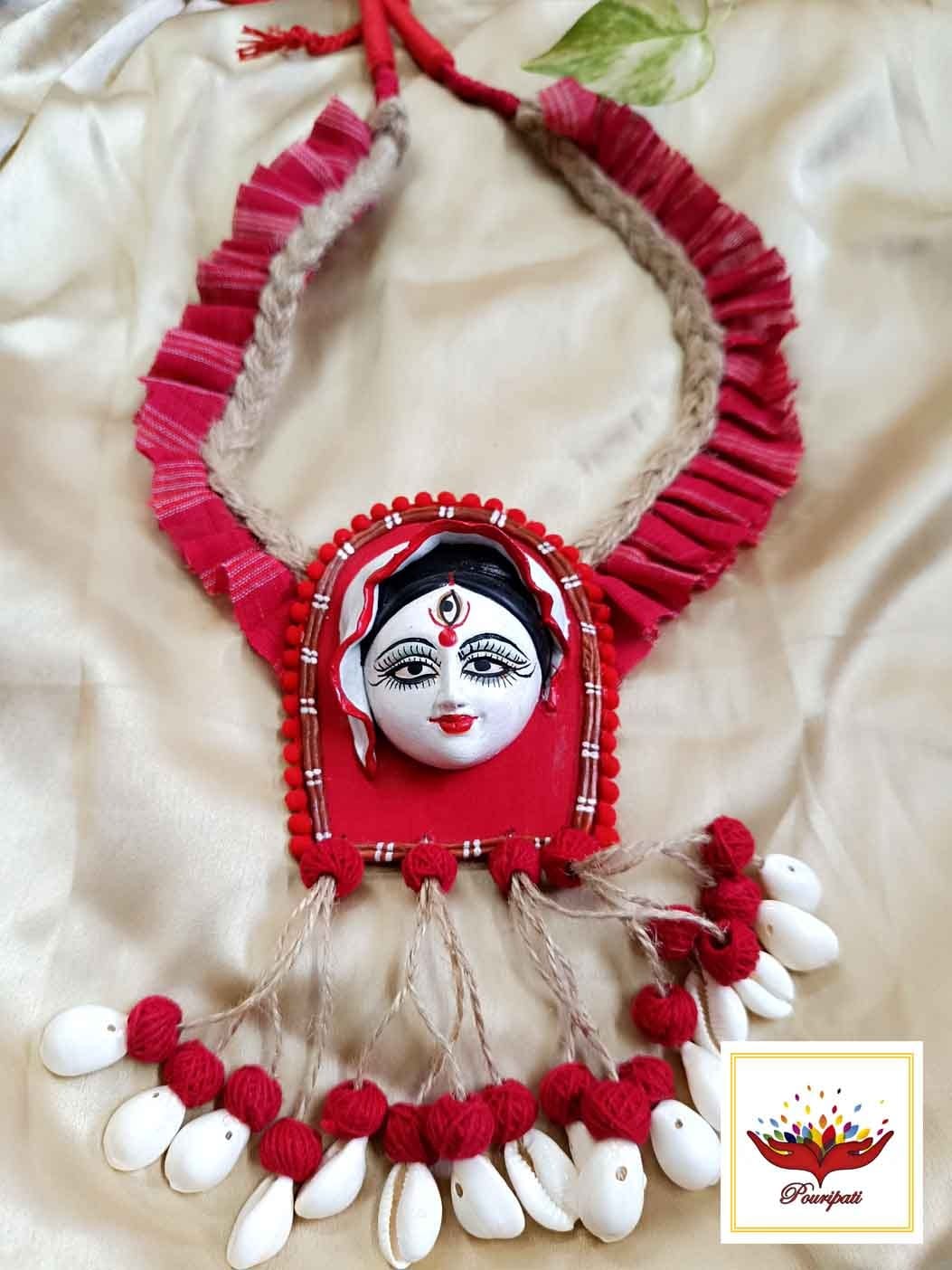WhatsApp Image 2025-09-11 at 5.23.46 PM (1) Durga Maa: Handcrafted Necklace Set with Shell Accents & Fabric Bangles - Image 3